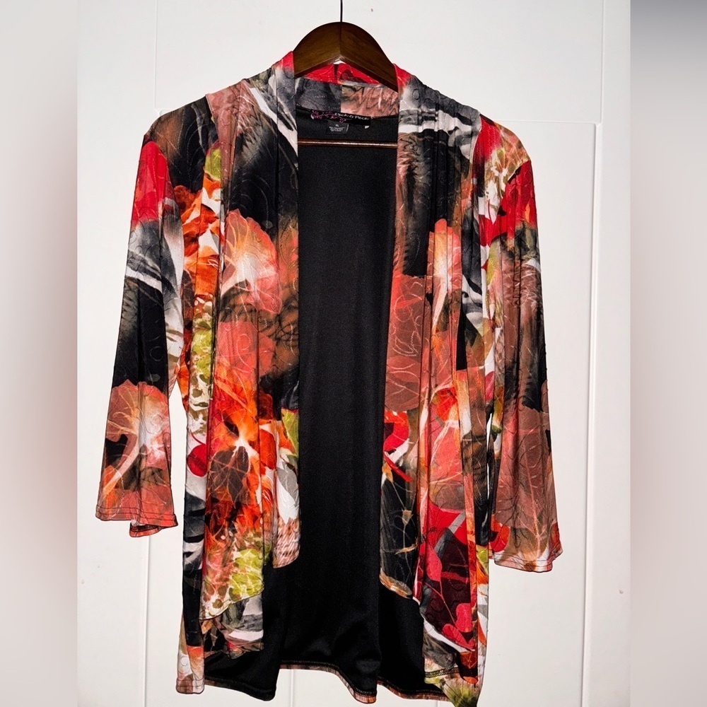 Peck & Peck Open Front Floral Cardigan Women XL Cottagecore Prairie Mature